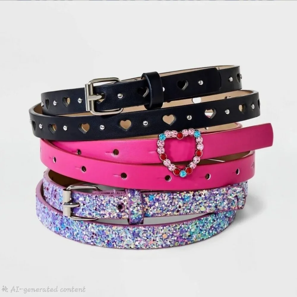 Girls' 2pk Heart Belt Set - Cat & Jack™ L- Adjustable Skinny Apparel Accessories